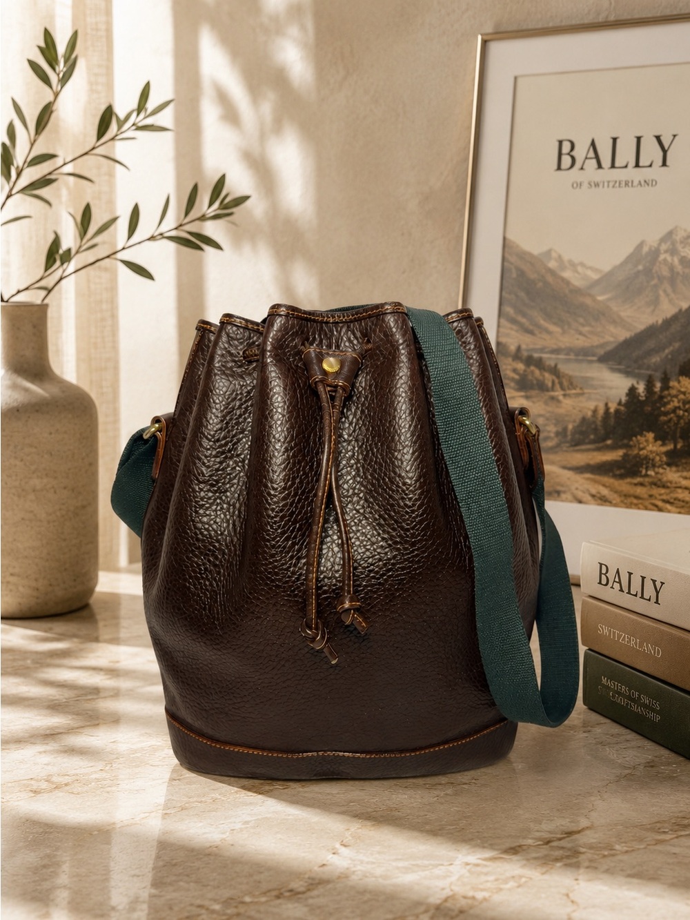 Bally Pebbled Leather Bucket Bag